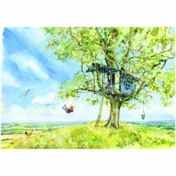 Print “Blue Treehouse with swing + chicken”