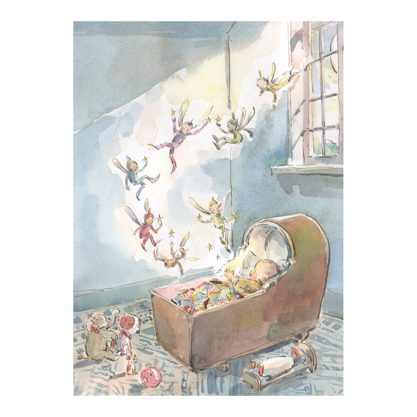 PRE-ORDER Print “Baby in Cot with Dancing Fairies”