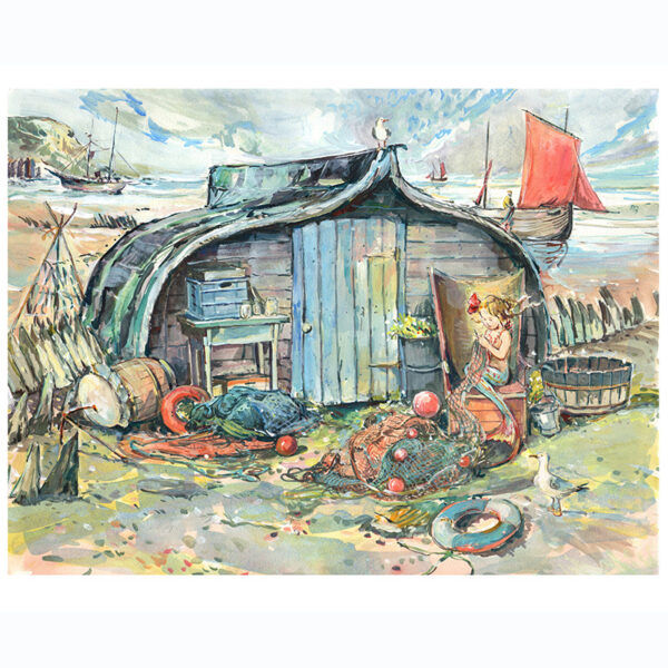 Print “Net Hut with Mermaid Sewing”