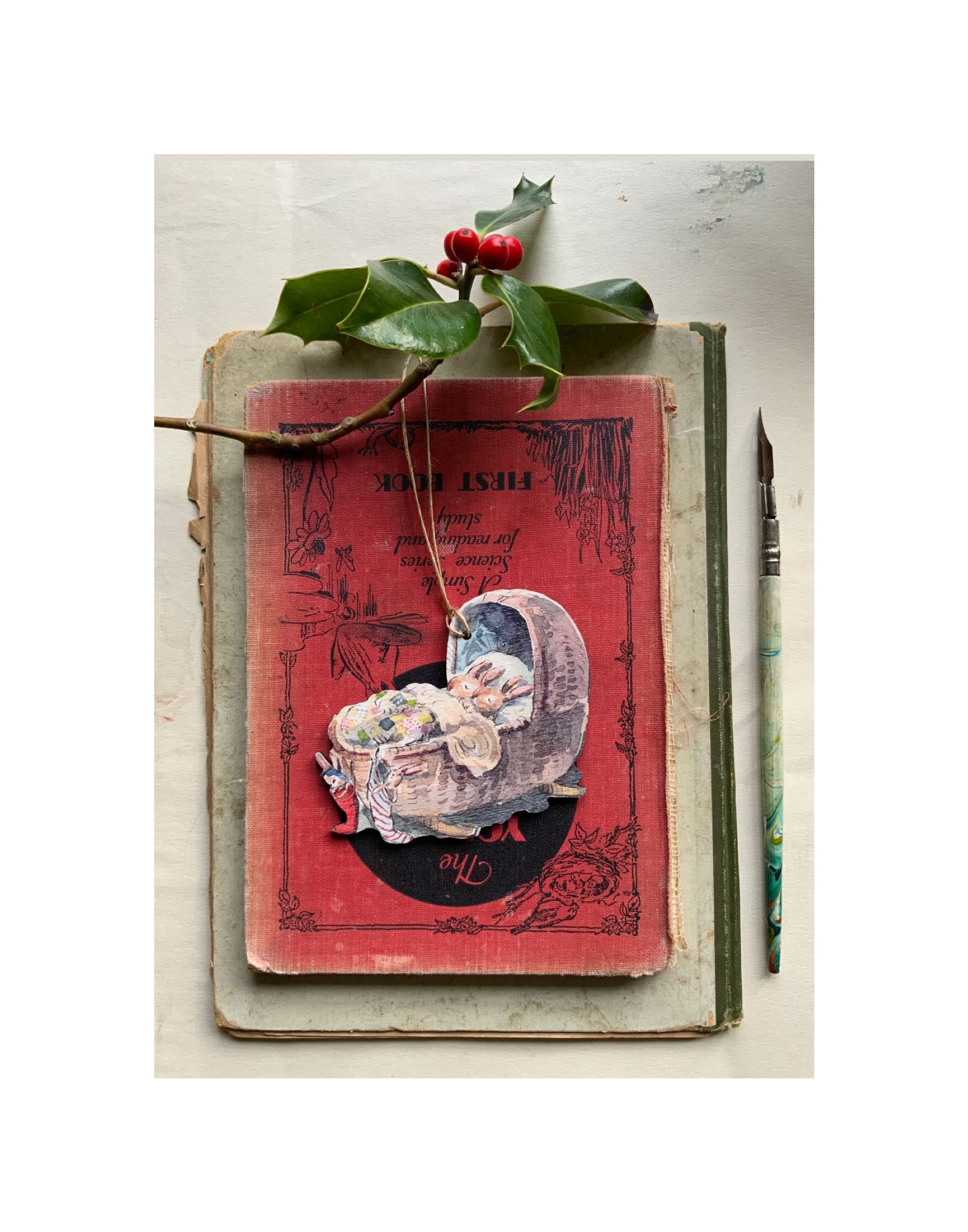 Wooden Decoration “Bunnies in Crib”