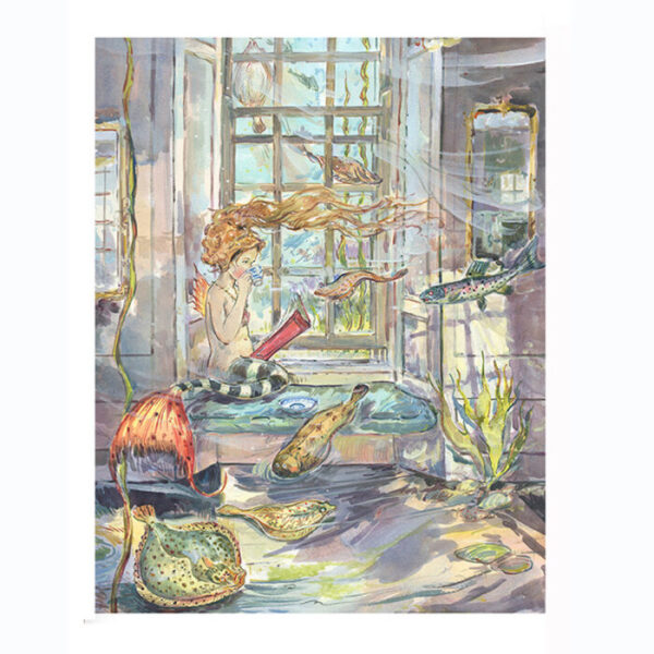 PRE-ORDER PRINT “Mermaid reading on window seat”