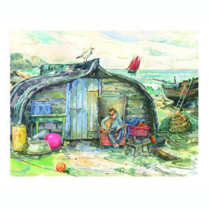 Print “Net Hut with boy and cat”