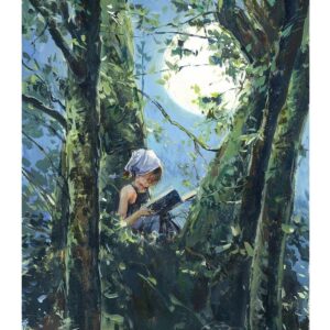 PRE-ORDER PRINT “Girl with headscarf reading in the Moonlight”