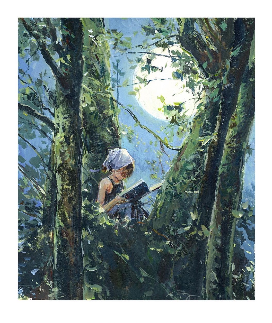 PRE-ORDER PRINT “Girl with headscarf reading in the Moonlight”