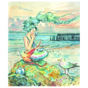 PRE-ORDER PRINT “Blue-haired Mermaid Drinking Tea”