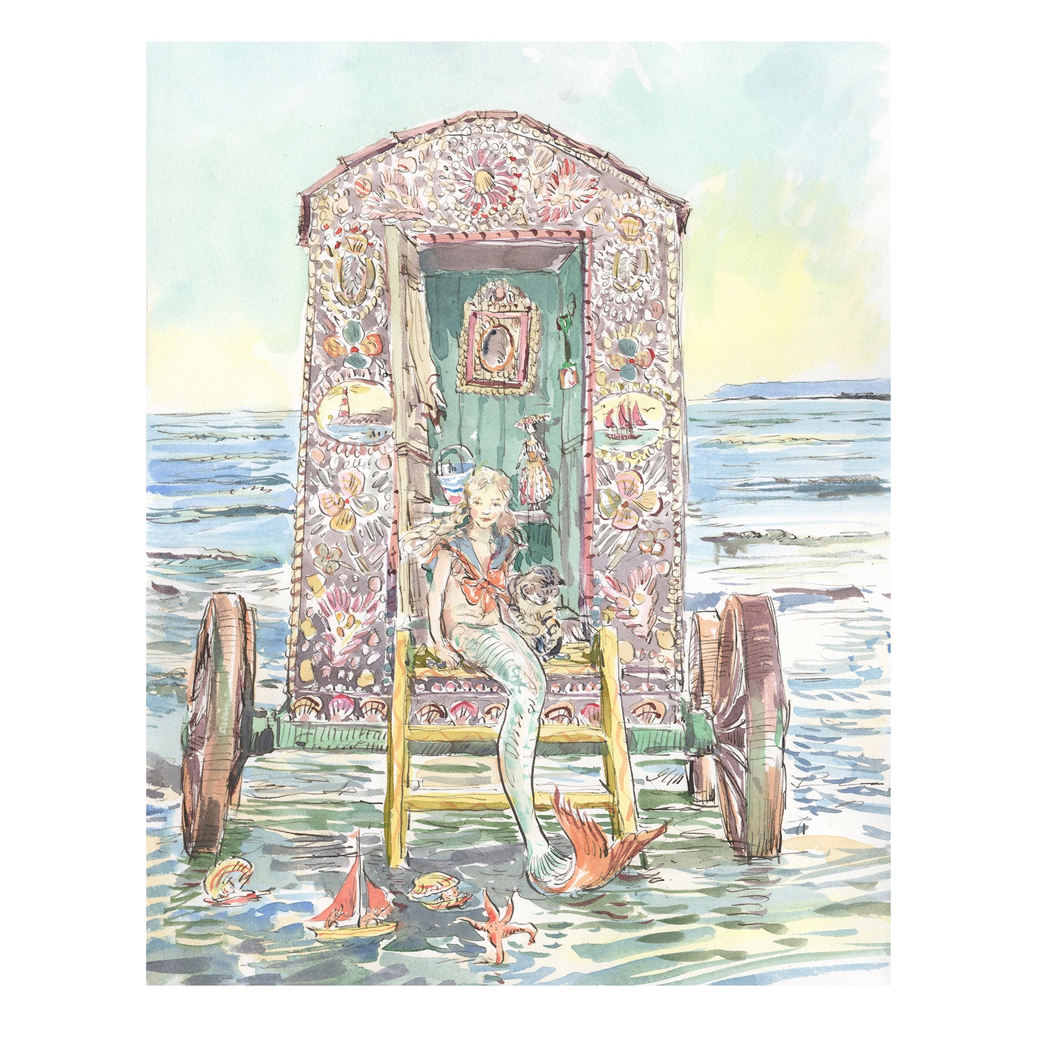 PRE-ORDER NEW PRINT “Mermaid in Shell Beach Hut”