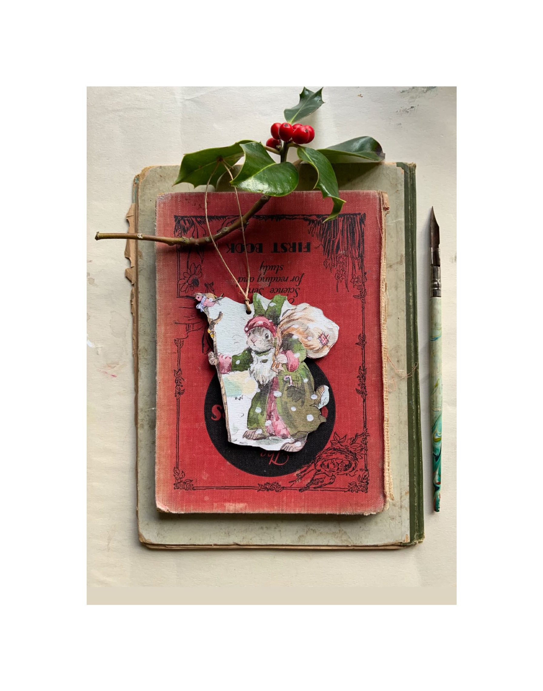 Wooden Decoration “Rabbit Father Christmas”