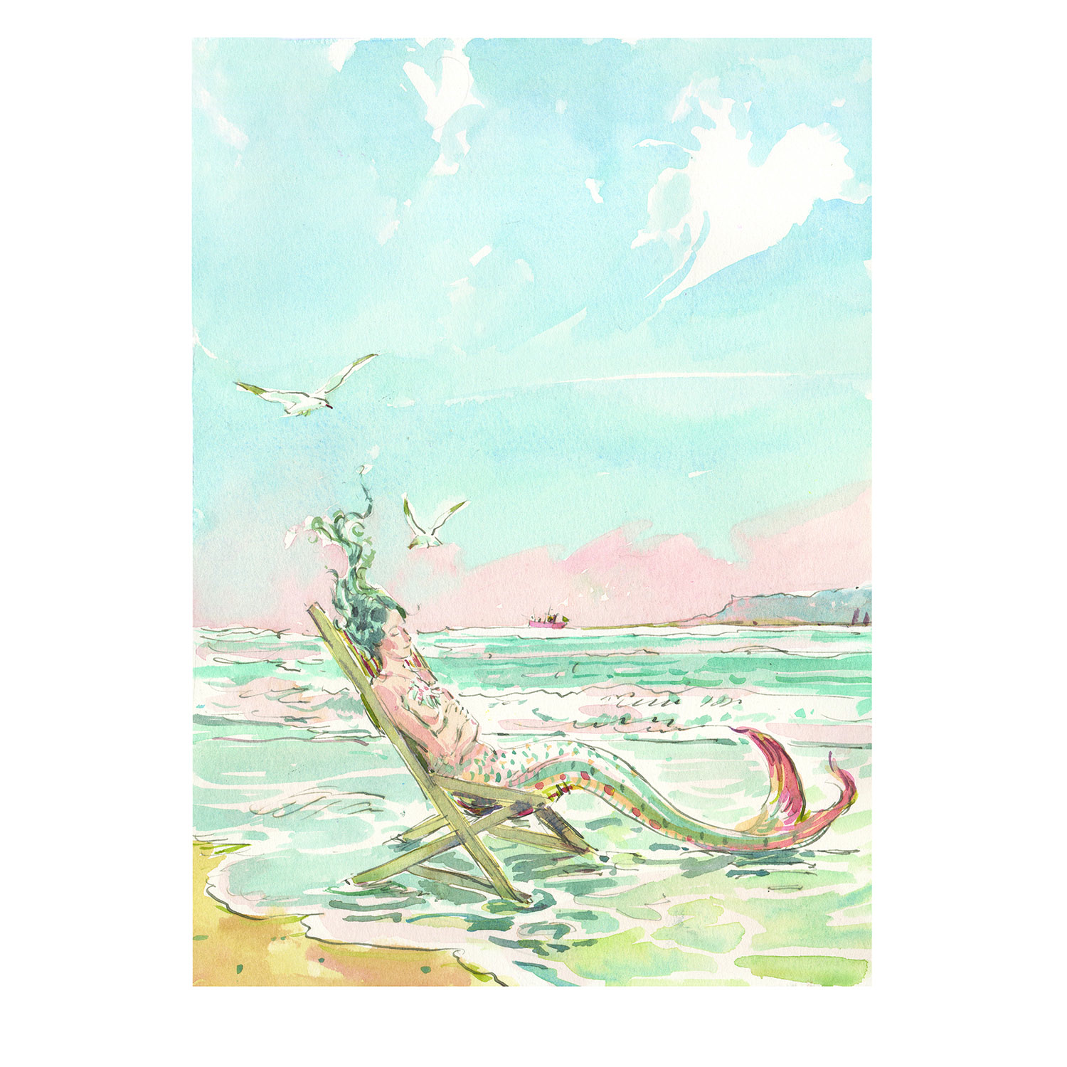 NEW PRE-ORDER PRINT “Blue-haired Mermaid on Deckchair”