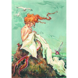 Print “Red Haired Mermaid Sewing Sails”