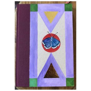 Unruled Journal  Hand painted cover with blue butterfly and golden triangles No72