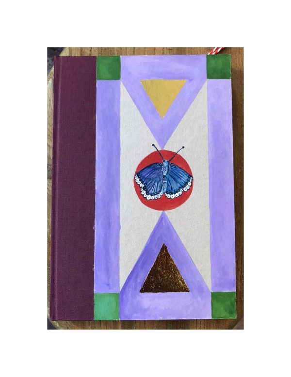 Unruled Journal  Hand painted cover with blue butterfly and golden triangles No72