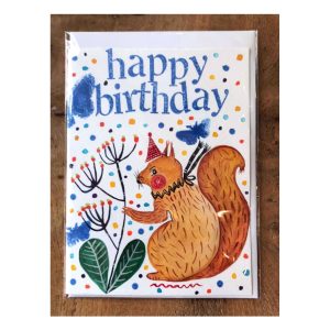Hand painted Happy Birthday greetings cards Squirrel No4