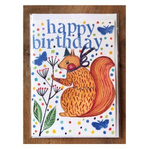 Hand painted Happy Birthday greetings cards Squirrel No8