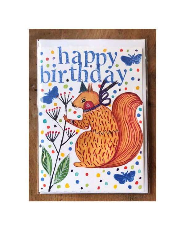 Hand painted Happy Birthday greetings cards Squirrel No8