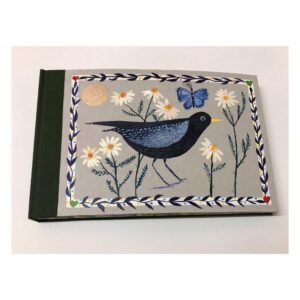 Landscape Unruled Journal  Hand painted  Black Bird and Daisies No82a