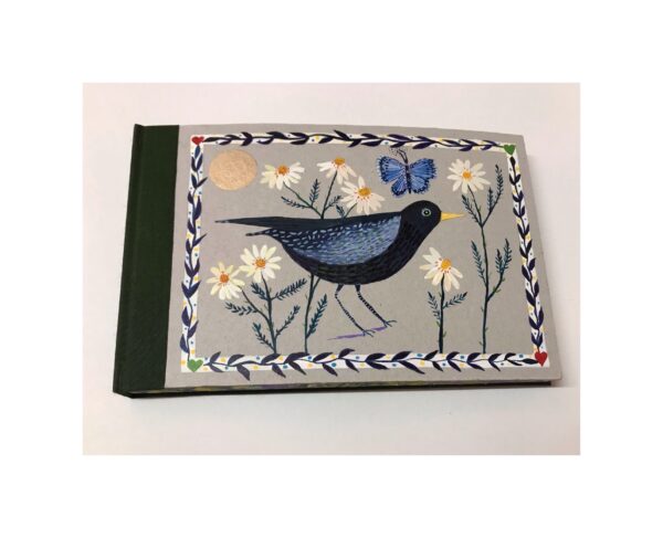 Landscape Unruled Journal  Hand painted  Black Bird and Daisies No82a