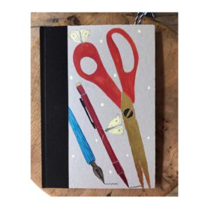 Unruled Journal  Hand painted scissors and pen No4