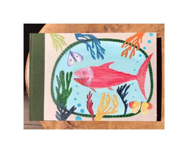 Landscape Unruled Journal  Hand painted  Fish and butterflies No80a