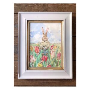 Original Framed Watercolour “Bunny with Tulips”