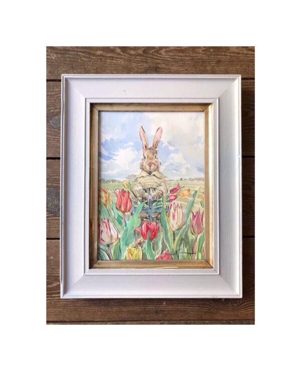 Original Framed Watercolour “Bunny with Tulips”
