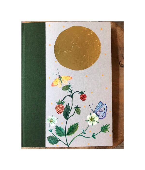 Unruled Journal  Hand painted  strawberries and two butterfly No38