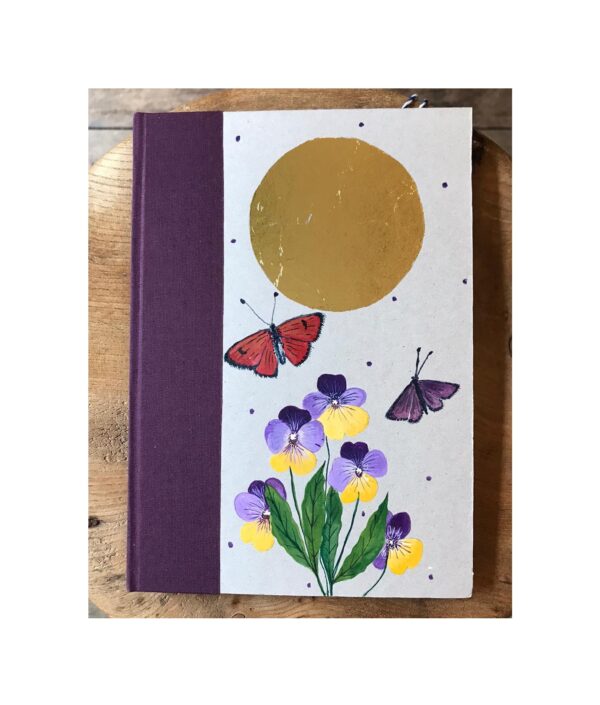 Unruled Journal  Hand painted  Pansies and two butterfly No39