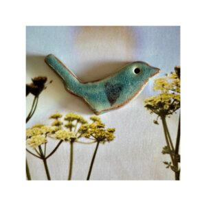 Bird Brooch 2 “Blue + brown heart”