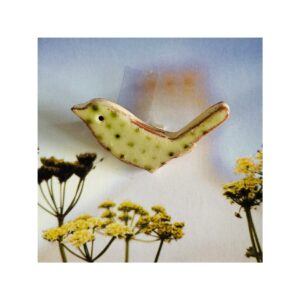 Bird Brooch 1 “Green spots on Cream”