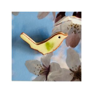 Bird Brooch 2 “Green heart on Cream”