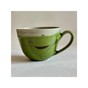 Tea Cup “Green bird on green glaze”