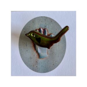Bird Brooch 1 “Green with brown Heart”