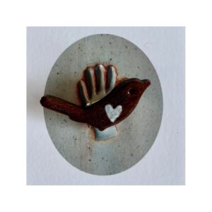 Bird Brooch “Brown with blue heart” 1