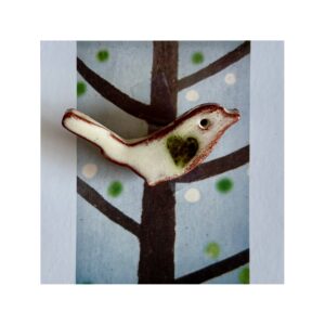 Bird Brooch “White with green heart”. 2