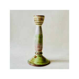 Candle Holder 1 “Green + Grey Stripes”
