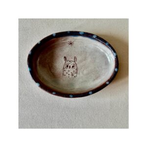 Oval Dish “Grey Owl + Spotty rim”