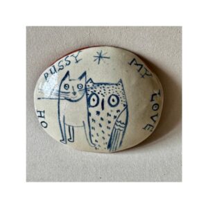 Small round Wall Piece “Owl + Pussycat”