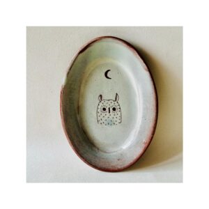 Oval Plate “Grey Owl + Crescent Moon”