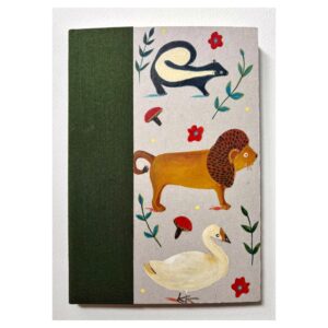 Unruled Journal Hand painted cover Noah Ark Lion, Swan Skunk No1