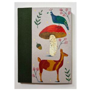 Unruled Journal Hand painted cover Noah Ark Peacock, Mushroom, Deer No4