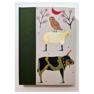Ruled Journal Hand painted cover Noah Ark Bull, Sheep and Owl No6