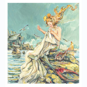 PRE-ORDER PRINT “Mermaid Sewing” (yellow bow in hair)