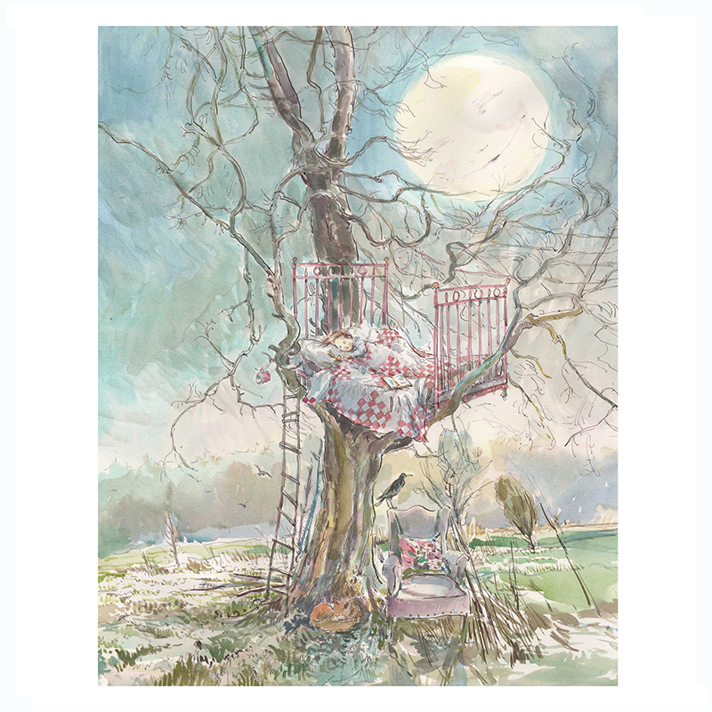 PRE-ORDER PRINT “Pink Bed in Tree in Moonlight”