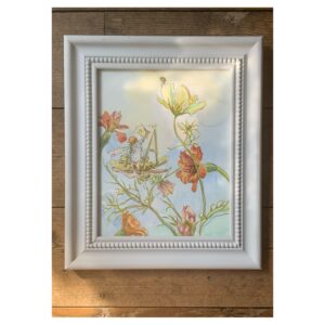 Framed Original Watercolour “Fairy + Bee artists on flowers”
