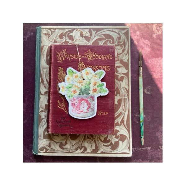 NEW Wooden Decoration “Primroses in Pink cup”