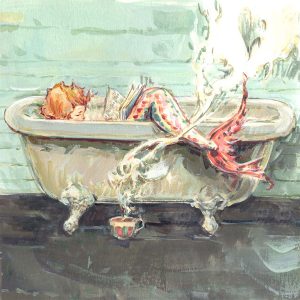 PRE-ORDER PRINT “Red-haired Mermaid reading in bath”