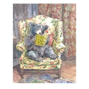 PRE-ORDER PRINT “Baloo Reading on Floral Chair”