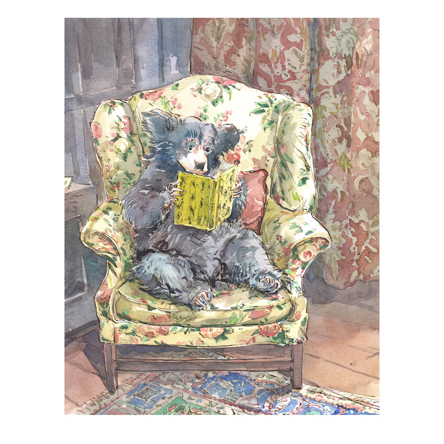 PRE-ORDER PRINT “Baloo Reading on Floral Chair”