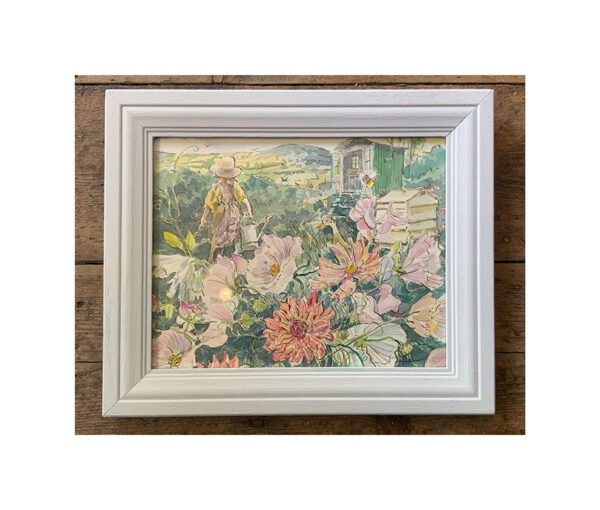 Original Framed Watercolour “Gardener and Green Shepherds Hut”