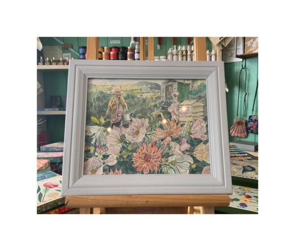 Original Framed Watercolour “Gardener and Green Shepherds Hut” - Image 2