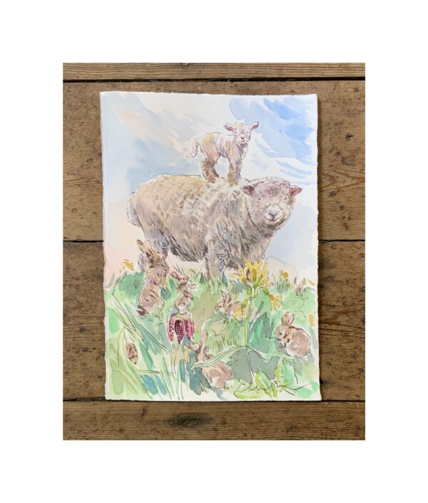 Original Watercolour “Spring Frolics with Bunnies”